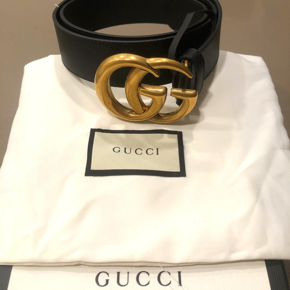 Gucci GG MARMONT LEATHER BELT WITH SHINY BUCKLE